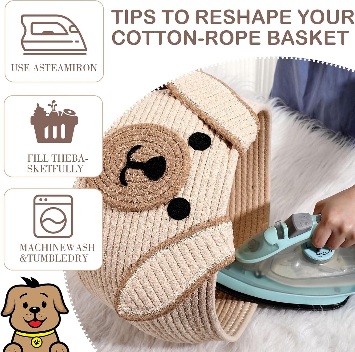 Dog Woven Basket Woven Cotton Rope Puppy Animal Storage Basket for Laundry Toy Gift / Khaki / 13 x 8