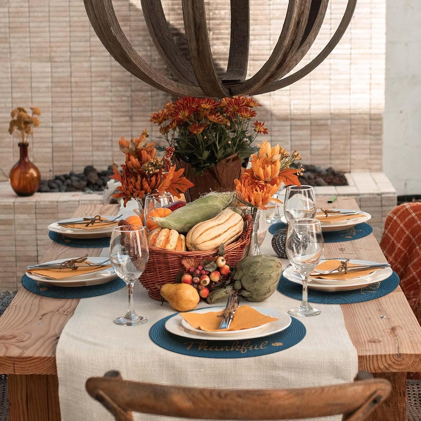 FunWheat Round Placemats Set of 6 Table Mats for Thanksgiving Tables Washable Non-Slip Place mats 15 Inch for