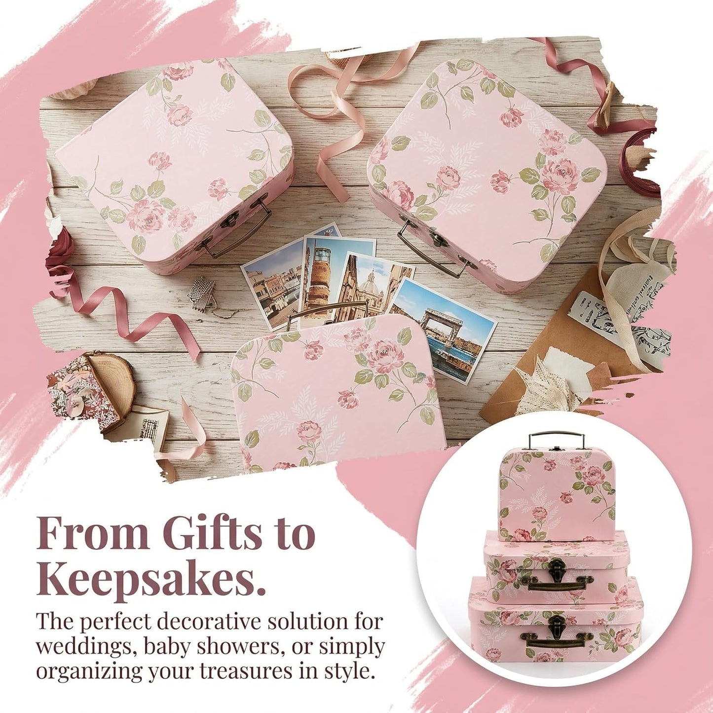 Paperboard Suitcases Storage Box Decorative Storage Boxes Gift Boxes / Set of 3