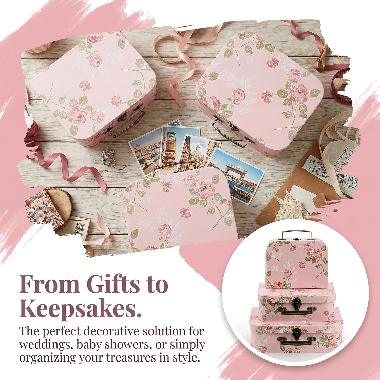 Paperboard Suitcases Storage Box Decorative Storage Boxes Gift Boxes / Set of 3