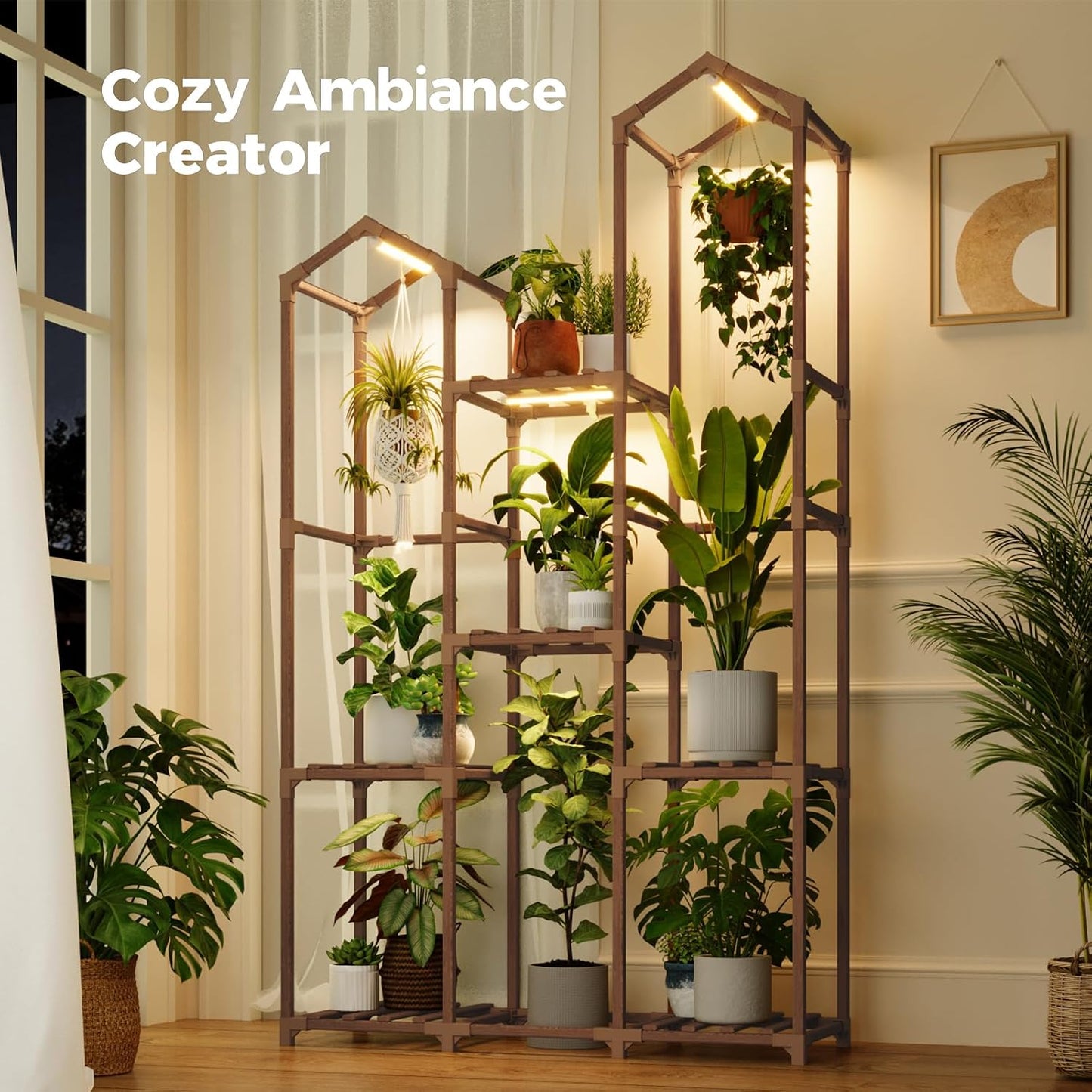 Bamworld Plant Stand with Grow Light Corner Plant Shelf Indoor with Lights Tall Plant Holder for Living Room Warm Light