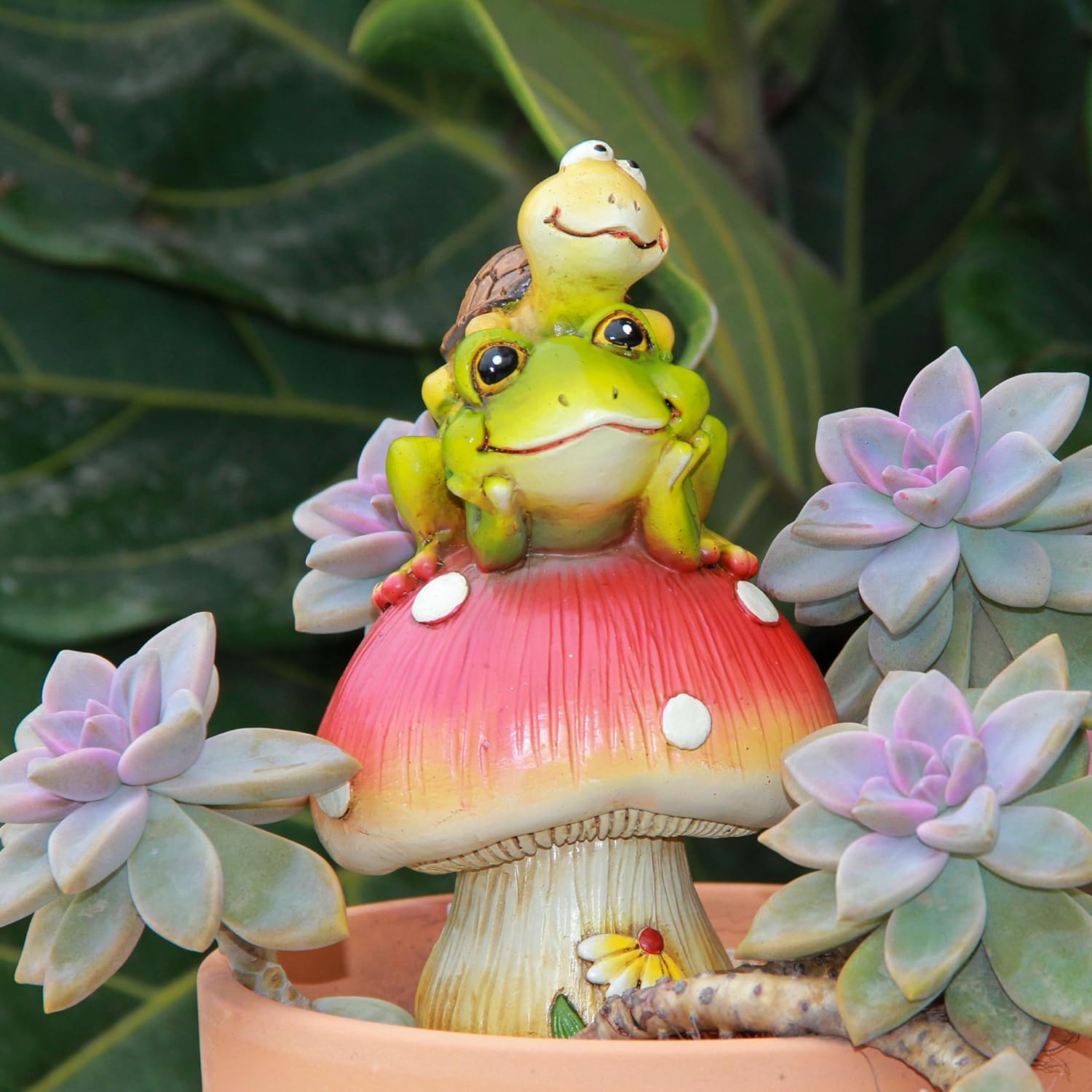 Frog Statue&Mushroom Figurines / Green