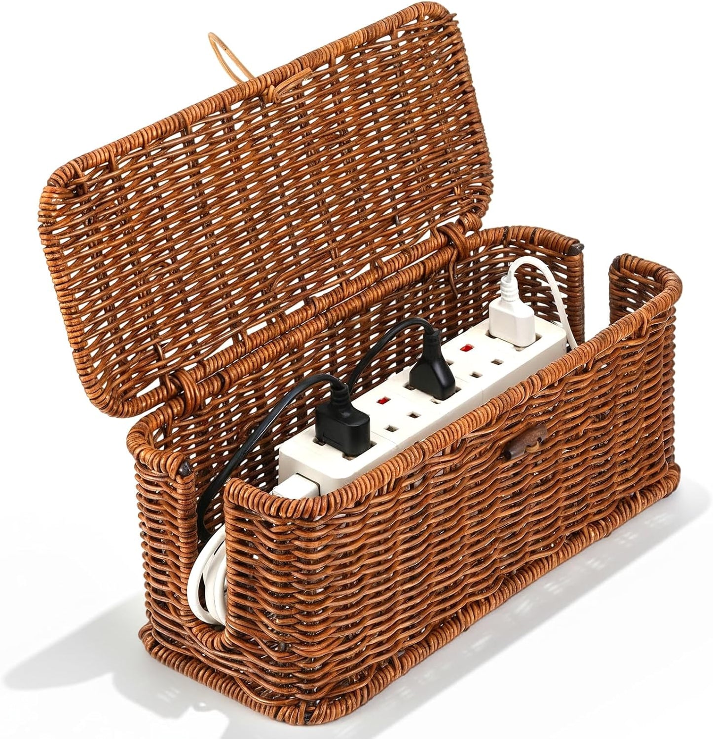 Cable Management Box Handmade Rattan Cable Organizer Stylish Hider Box
