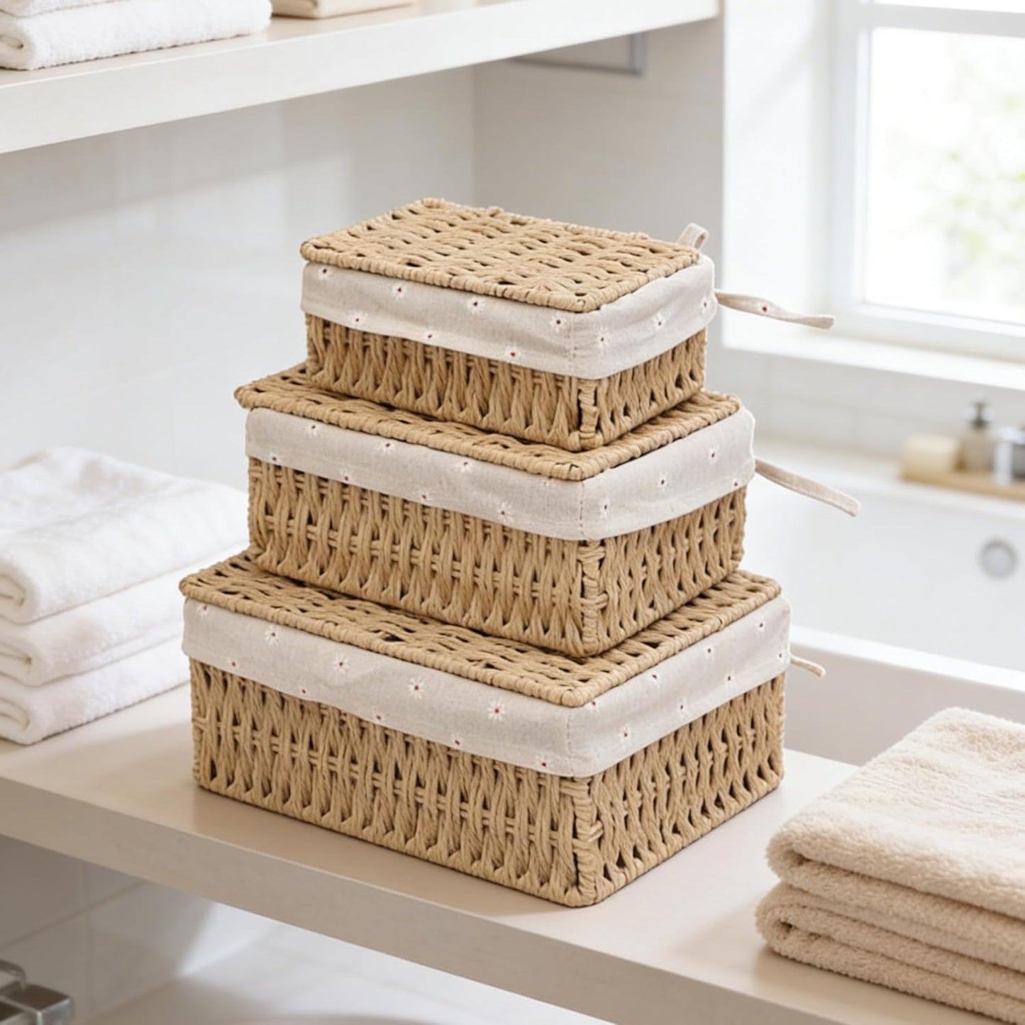 Nesting Woven Wicker Baskets / Khaki / Set of 3