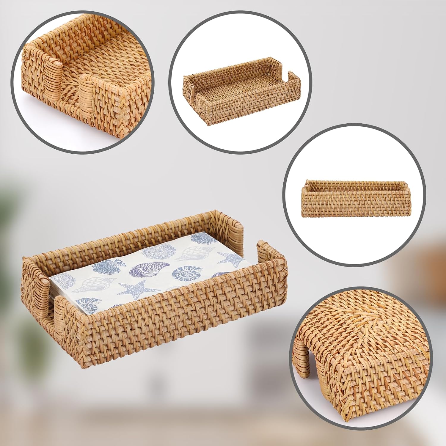 Rattan Napkin Holder / Wicker Bathroom Napkin Holders Tray Decorative Guest Towel