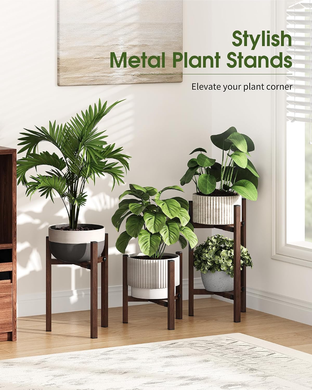 Plant Stand Indoor 3 Pack, Metal Modern Indoor Plant Stand Adjustable, Heavy Duty Single Plant Stands Outdoor Corner