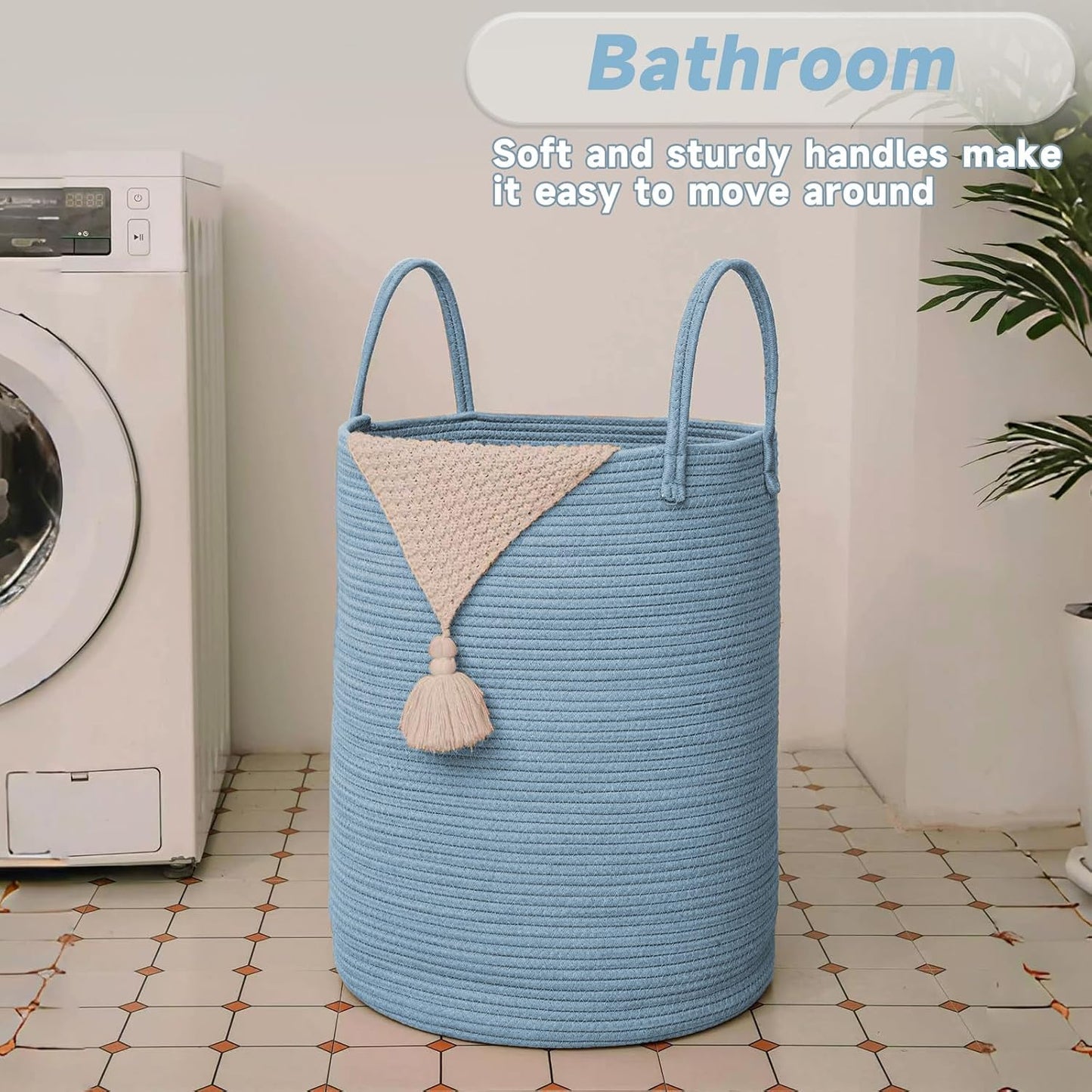 Large Woven Laundry Basket Hamper / Blue / 60L
