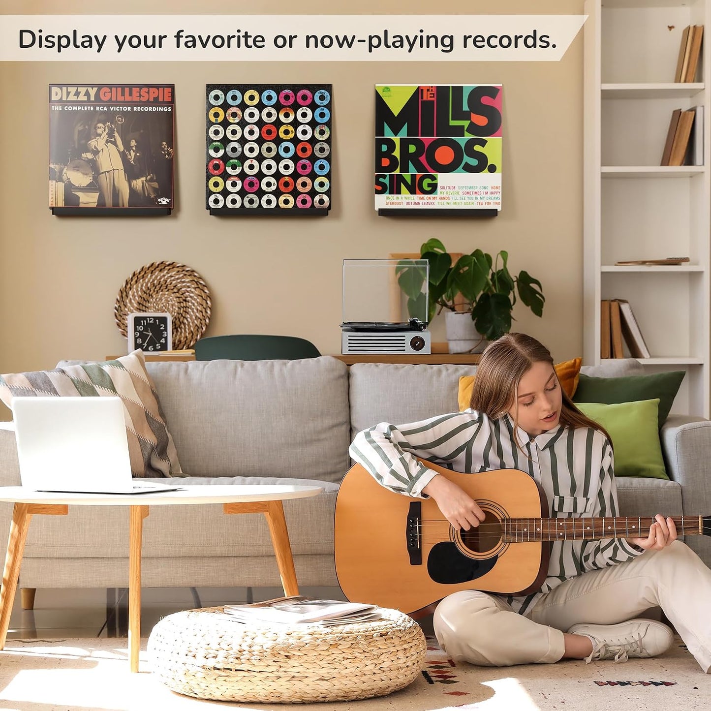 Wood Vinyl Record Shelf Wall Mount, Floating Shelves for LPs, CD, Album Holder Wall Display, Elegant Wooden Ledge for