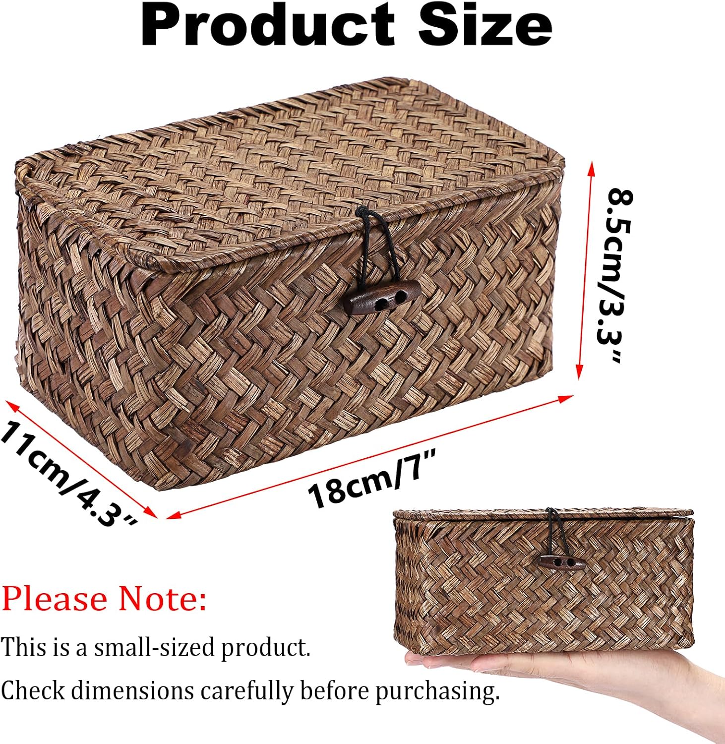 Handwoven Wicker Basket / 7.0 x 4.3 x 3.3 / Coffee Color