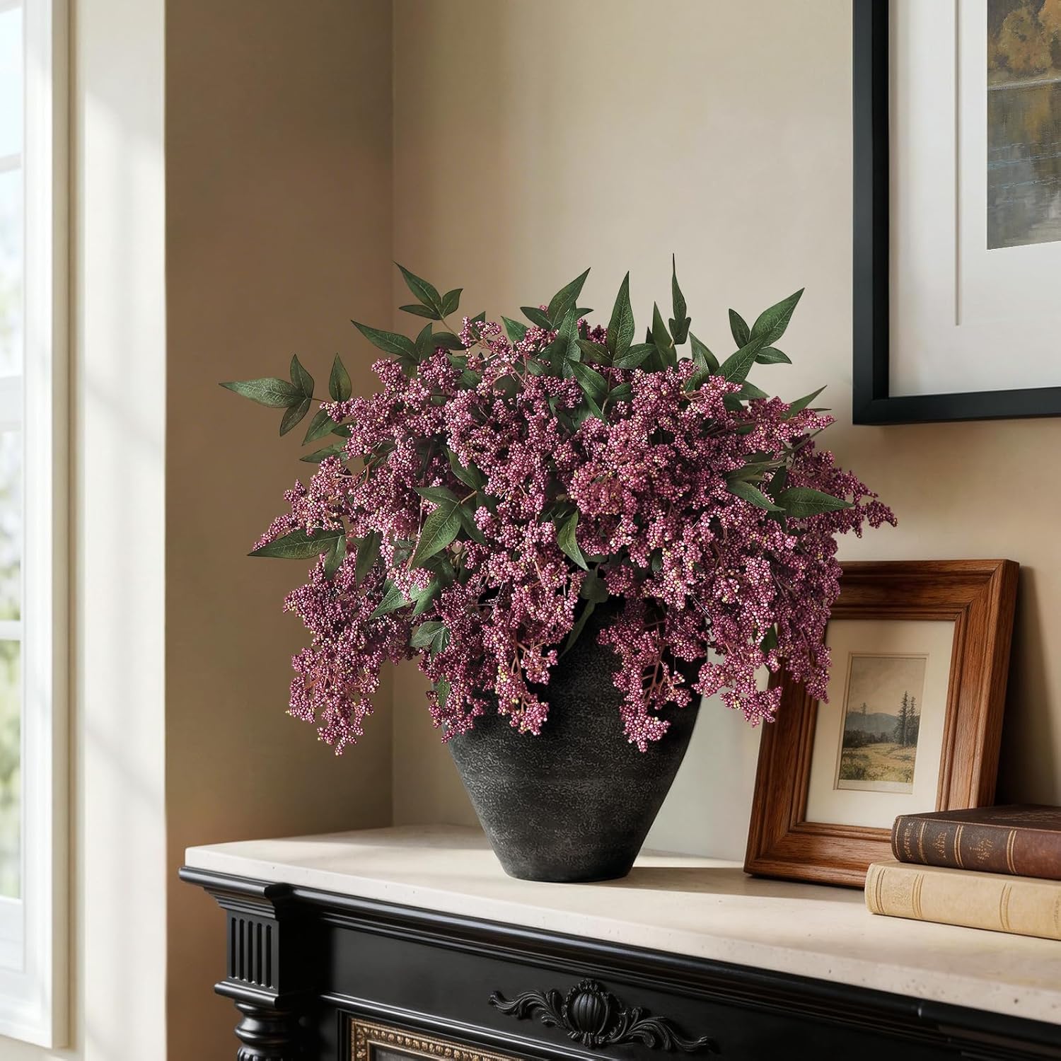 Artificial Nandina Berry Stem for Vase / Dusty Plum / Set of 6