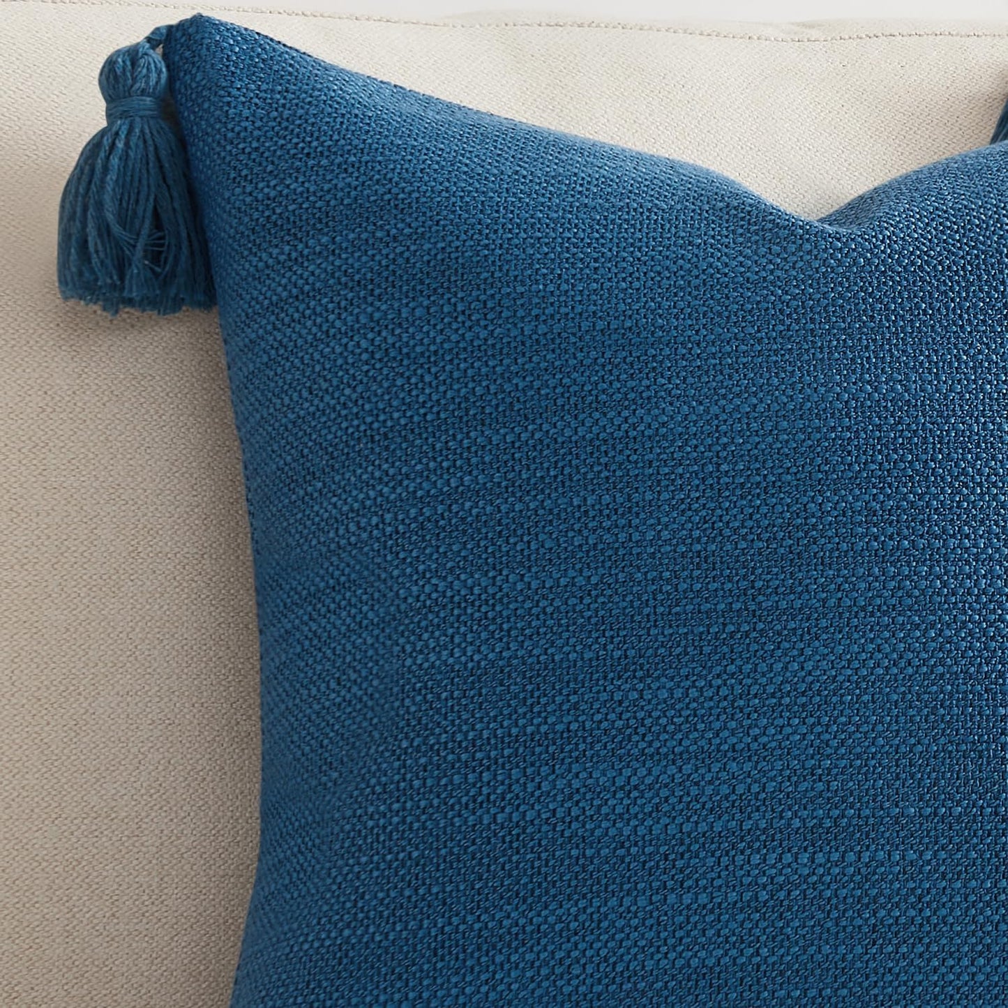 Linen Look Decorative Throw Cushion Covers / Deep Blue / 18 x 18 / Set of 2