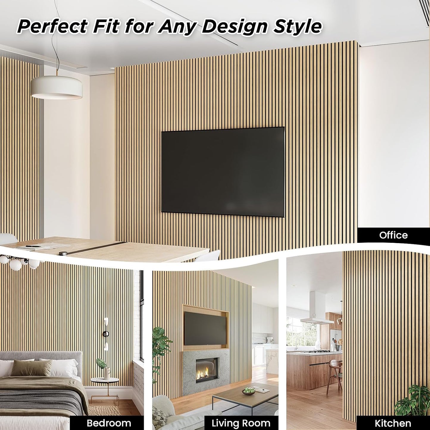 SMARTSTANDARD 2 Pack 106" x 12.6" Wood Slat Wall Panels, White Oak | Soundproof Wooden Wall Panels, Acoustic Wood
