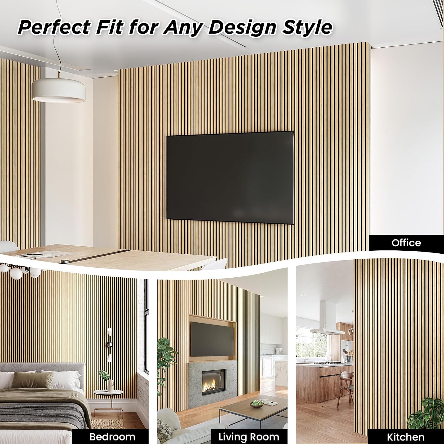 SMARTSTANDARD 2 Pack 106" x 12.6" Wood Slat Wall Panels, White Oak | Soundproof Wooden Wall Panels, Acoustic Wood