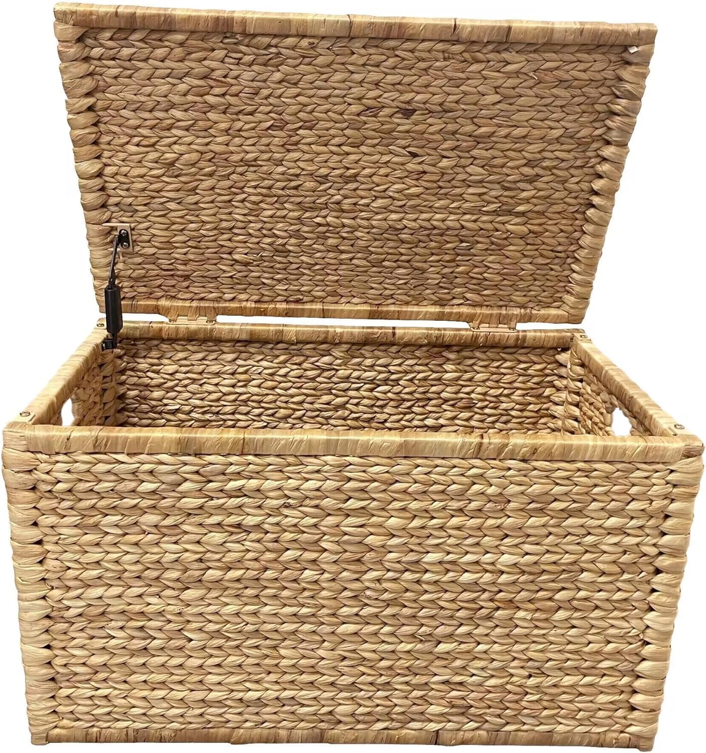 Metal Frame / Water Hyacinth Wicker Storage Trunk / Natural / 30 x 17.5