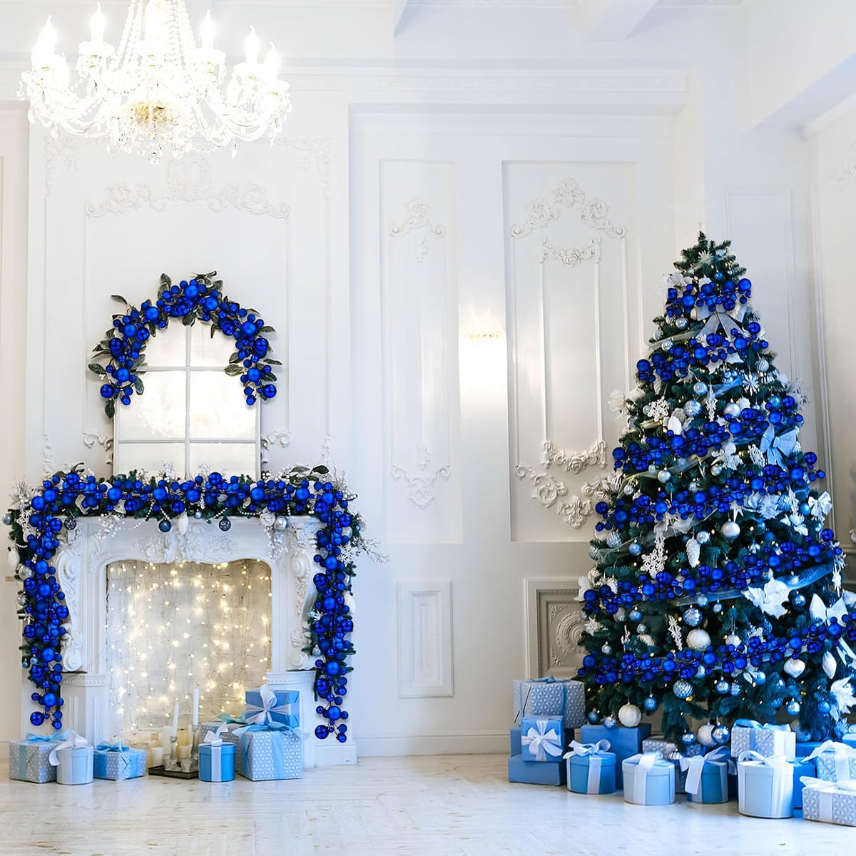 2 Pcs 6 ft Christmas Ball Ornament Garland, Navy Blue | Bauble Bulb Christmas Tree Ball Decoration Shatterproof