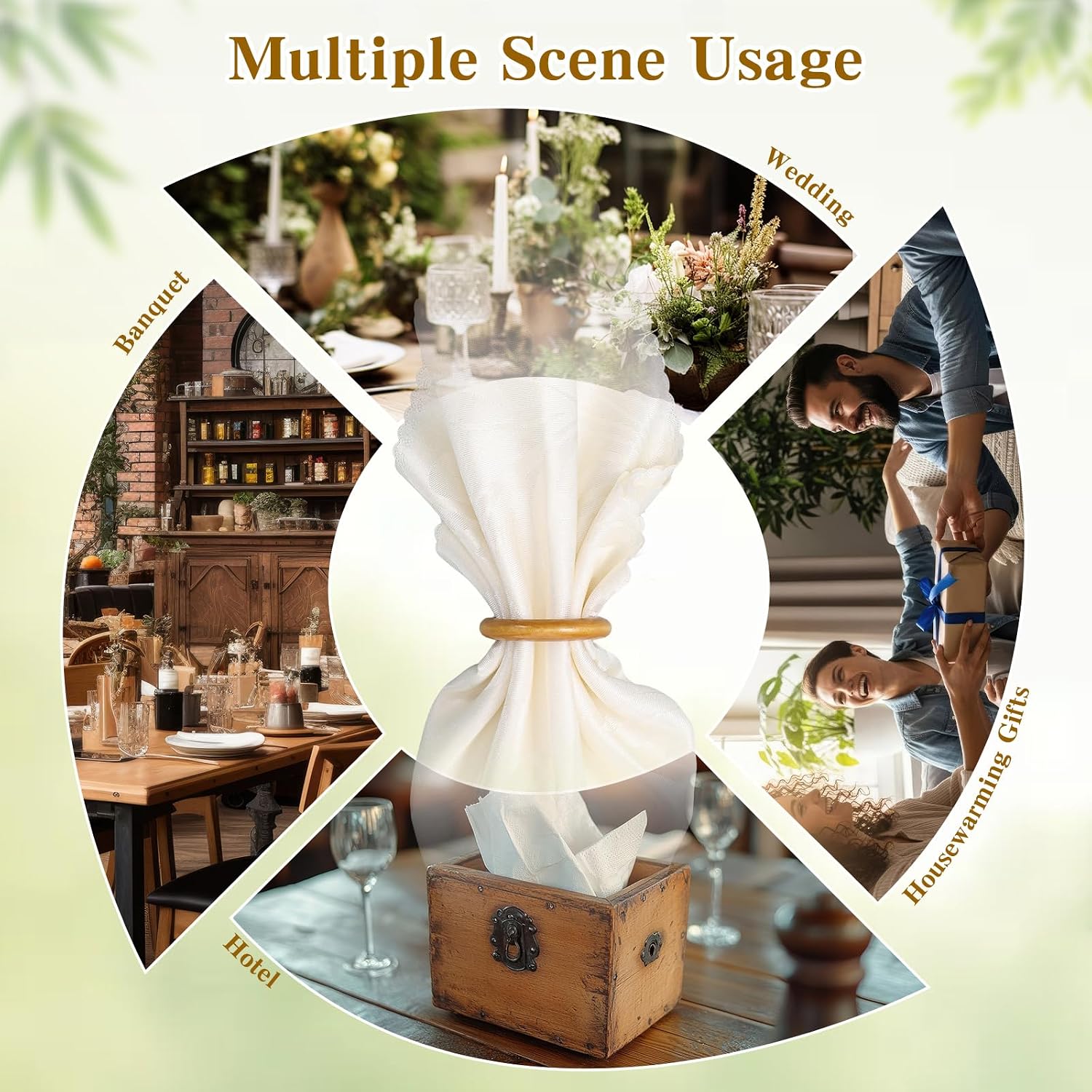 Decorative Wooden Napkin Rings Bulk Exquisite Round Dining Table Napkin Holder / Brown / Set of 50