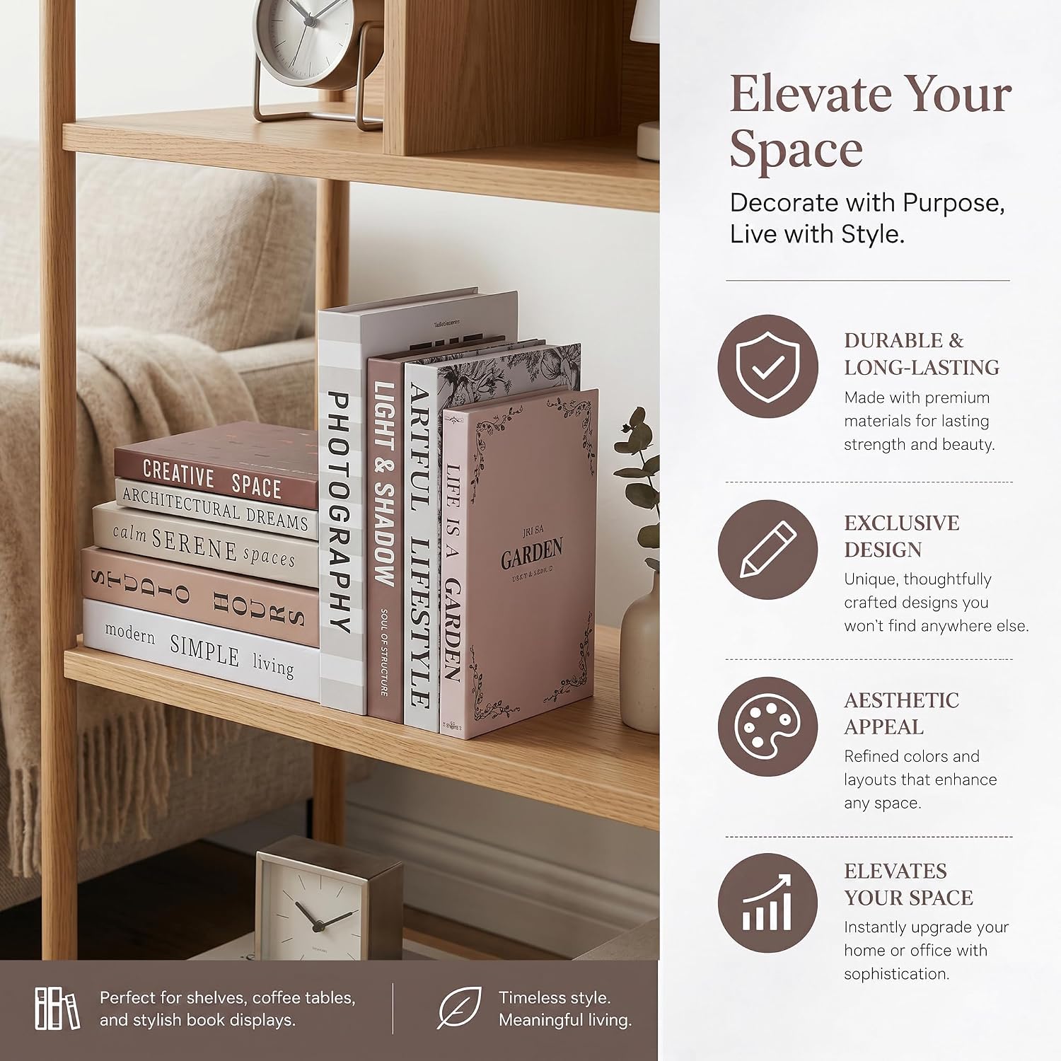 Faux Book Storage Boxes / Brown-beige / 9 Books / Set of 9