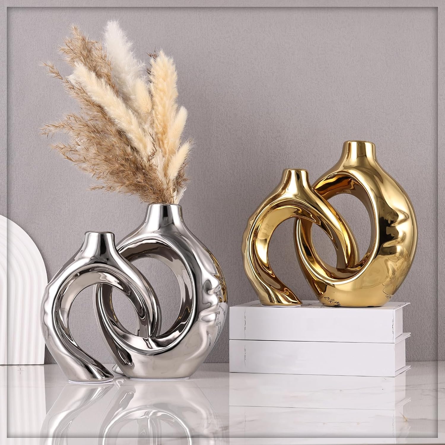 Home Decor Ceramic Vase / Silver / Set of 2