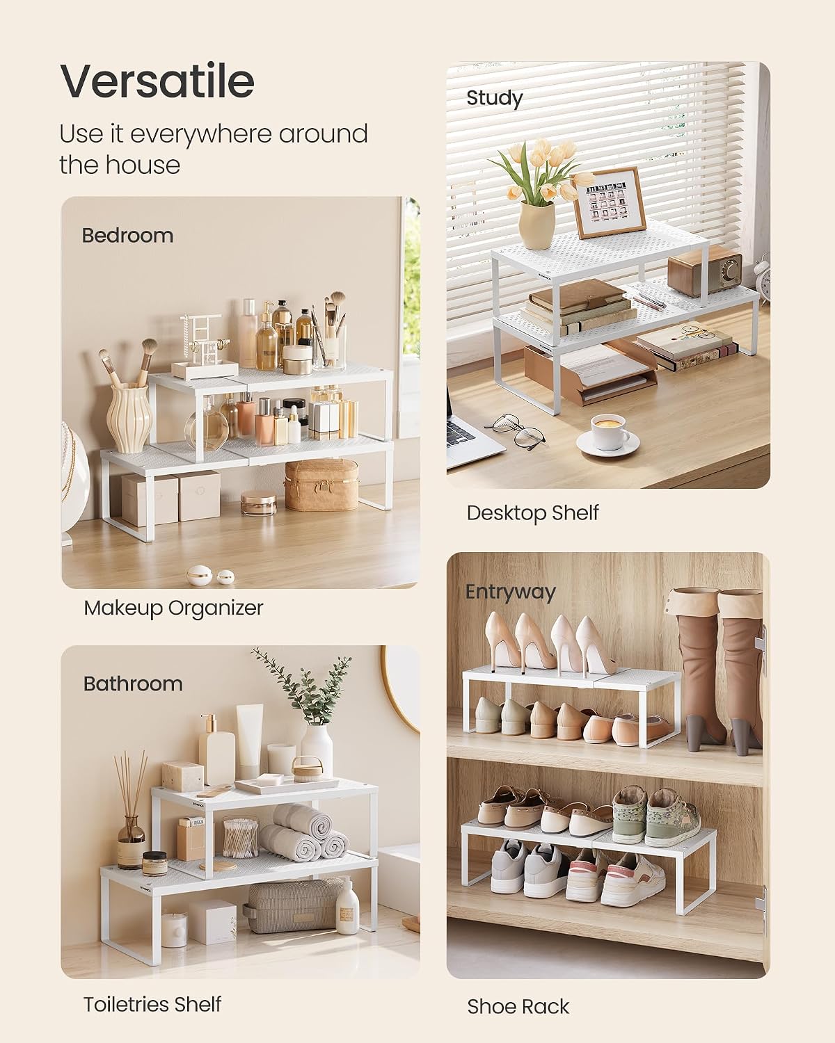 SONGMICS Spice Rack, Expandable Kitchen Countertop Shelf, Steel | Small Cupboard Organizer, Space-Saving, Tabletop