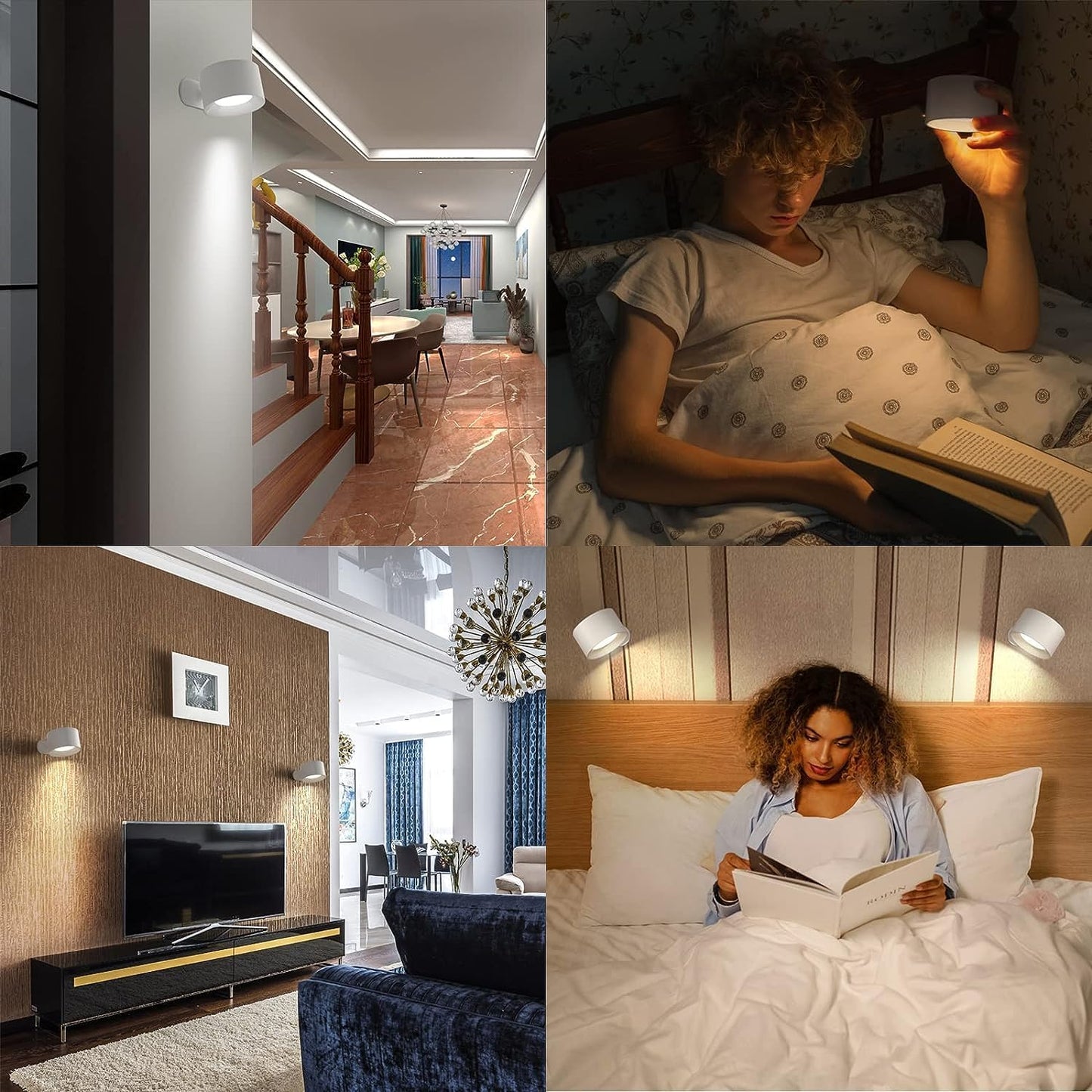 Deyagoo LED Wall Sconce, Rechargeable Wall Light with Remote-White | 3 Colors, Dimmable, Magnetic Rotating Head, 360