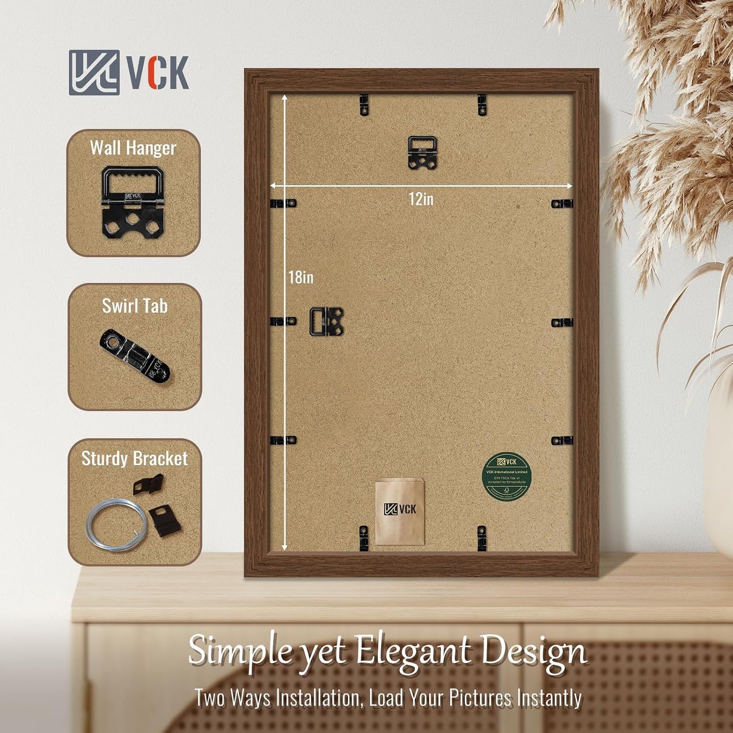 VCK 12x18 Frame Brown 4 Pack, Wide Thick Wood Border, for Poster/Print | Exclusive Woodgrain, Wall Hanging, HD