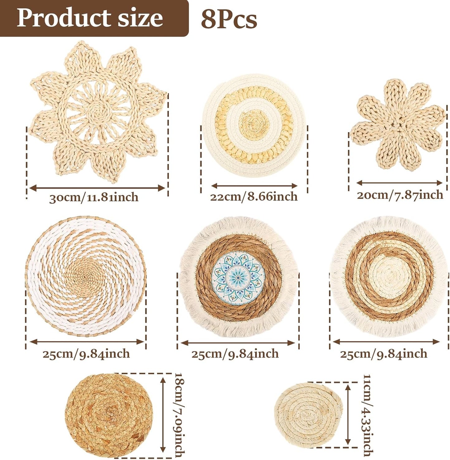 Boho Wall Basket Decor / Set of 8