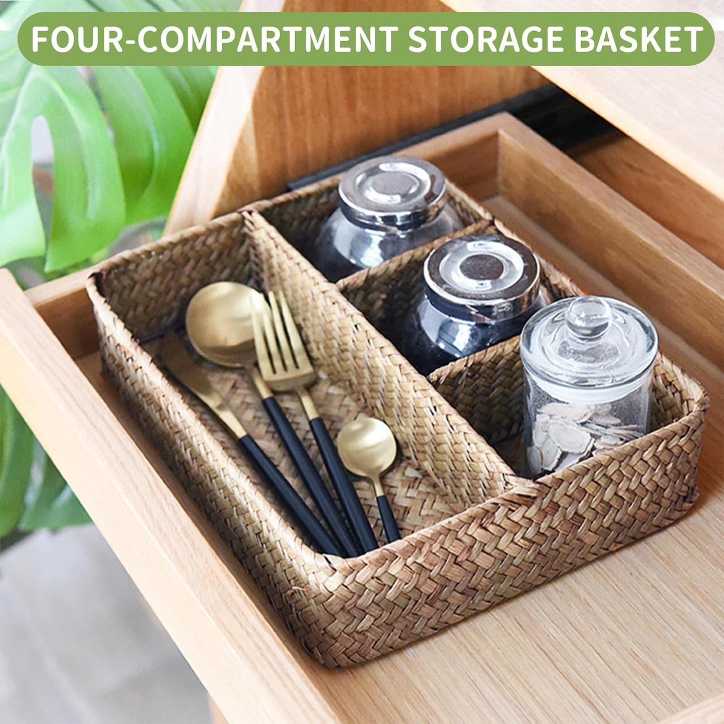 Seagrass Woven Compartment Organizer / Brown