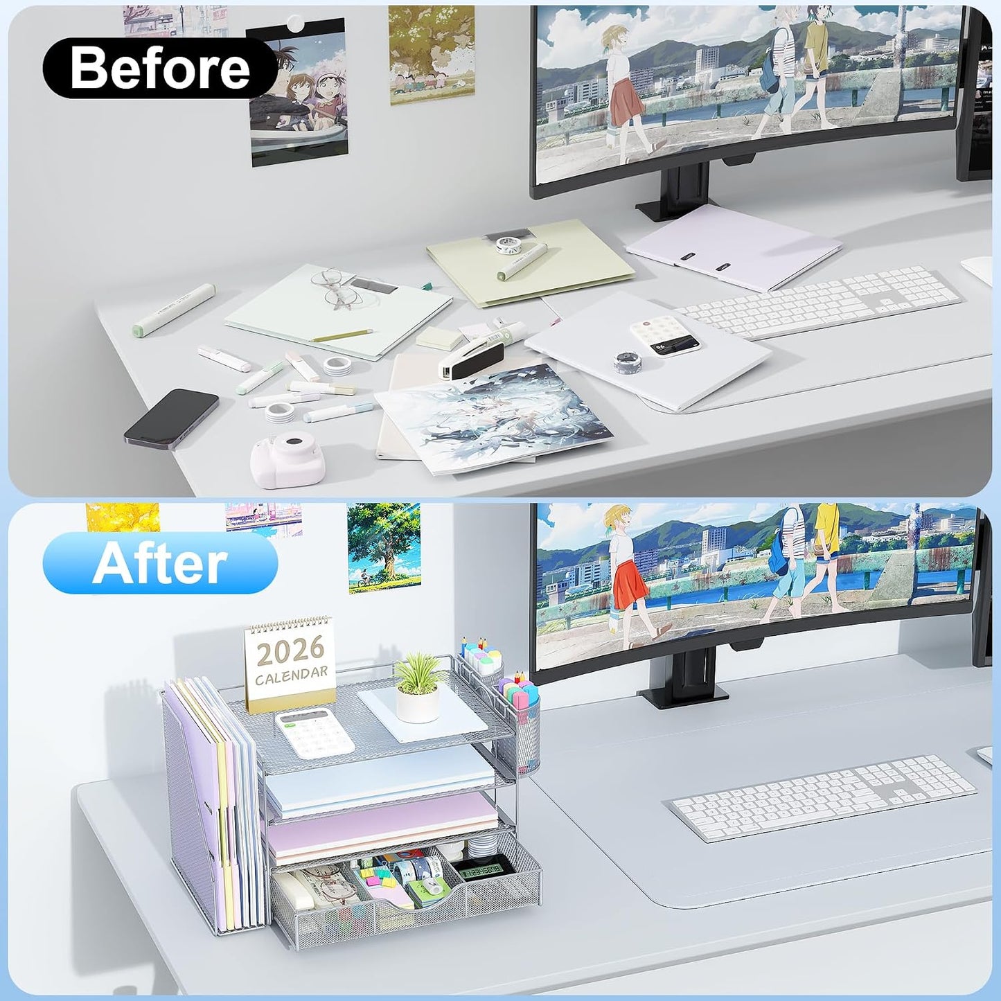 gianotter Desk Organizers and Accessories with File Holder, 4-Tier Desk Accessories & Workspace Organizers with Drawer