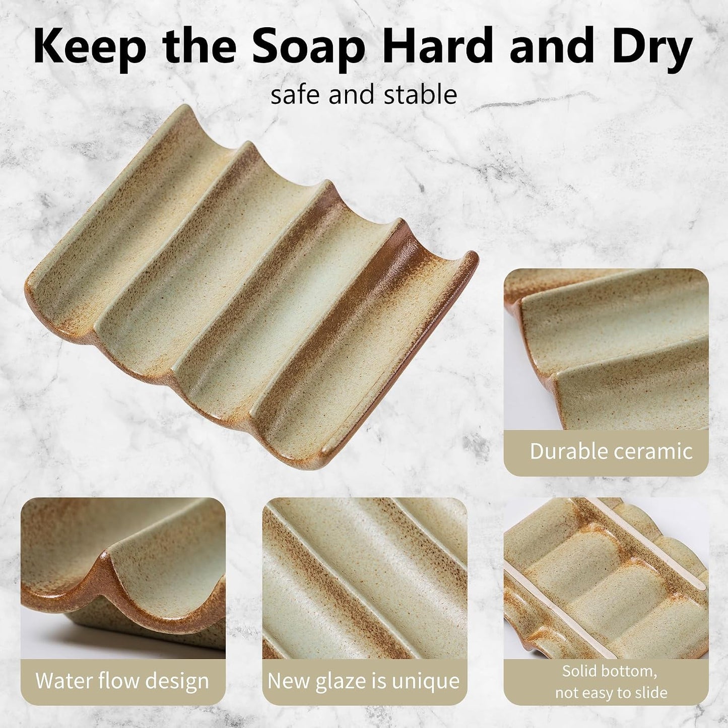 Ceramic Soap Bar Holder Tray for Shower Decorative Square Soap Saver / Soap Dish Rust Green