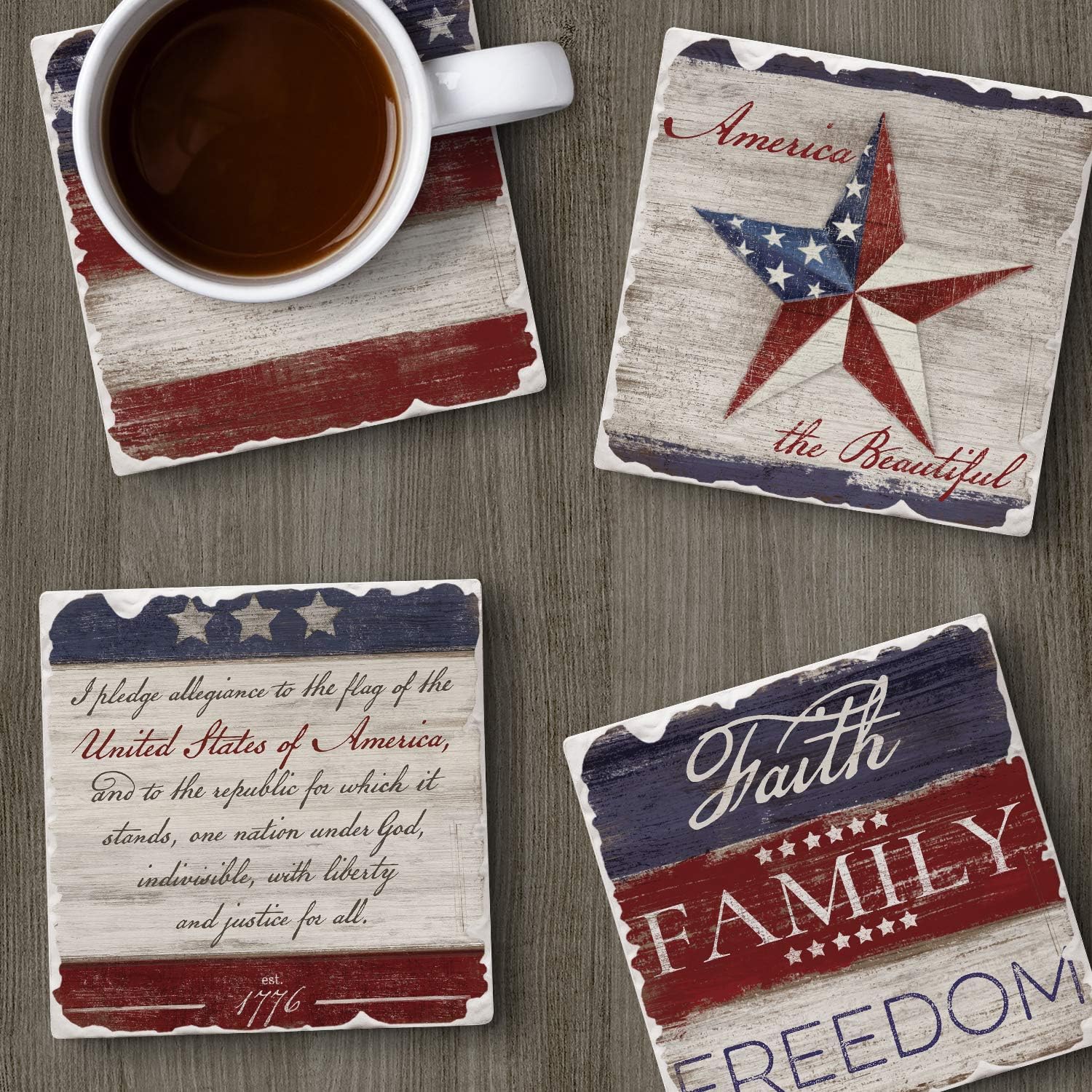 Thirstystone Americana Assorted Tumbled Tile Stone Coasters Manufactured in the USA / Set of 4