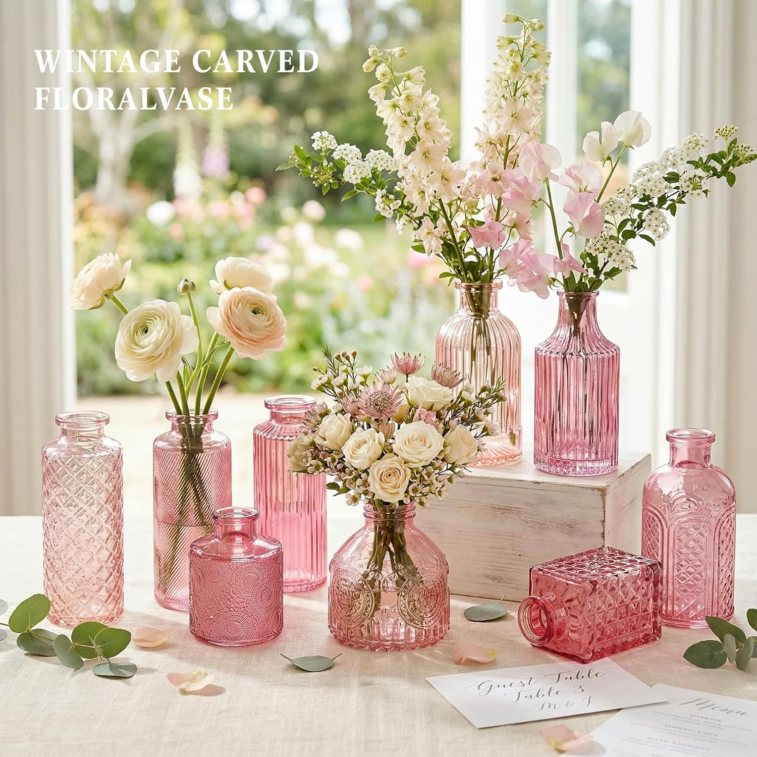 Pink Glass Bud Vases / Pink Series / Set of 15
