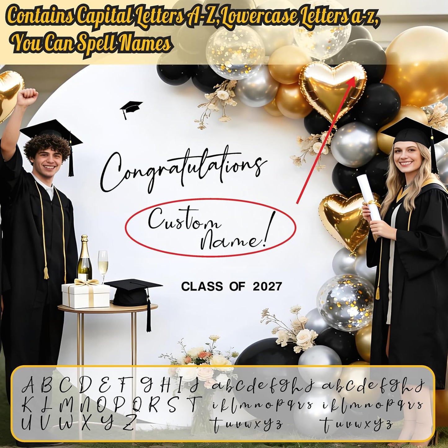 Custom Name Class of 2026 Sign for Backdrop 2026 Graduation Decorations Decals / Black Graduation