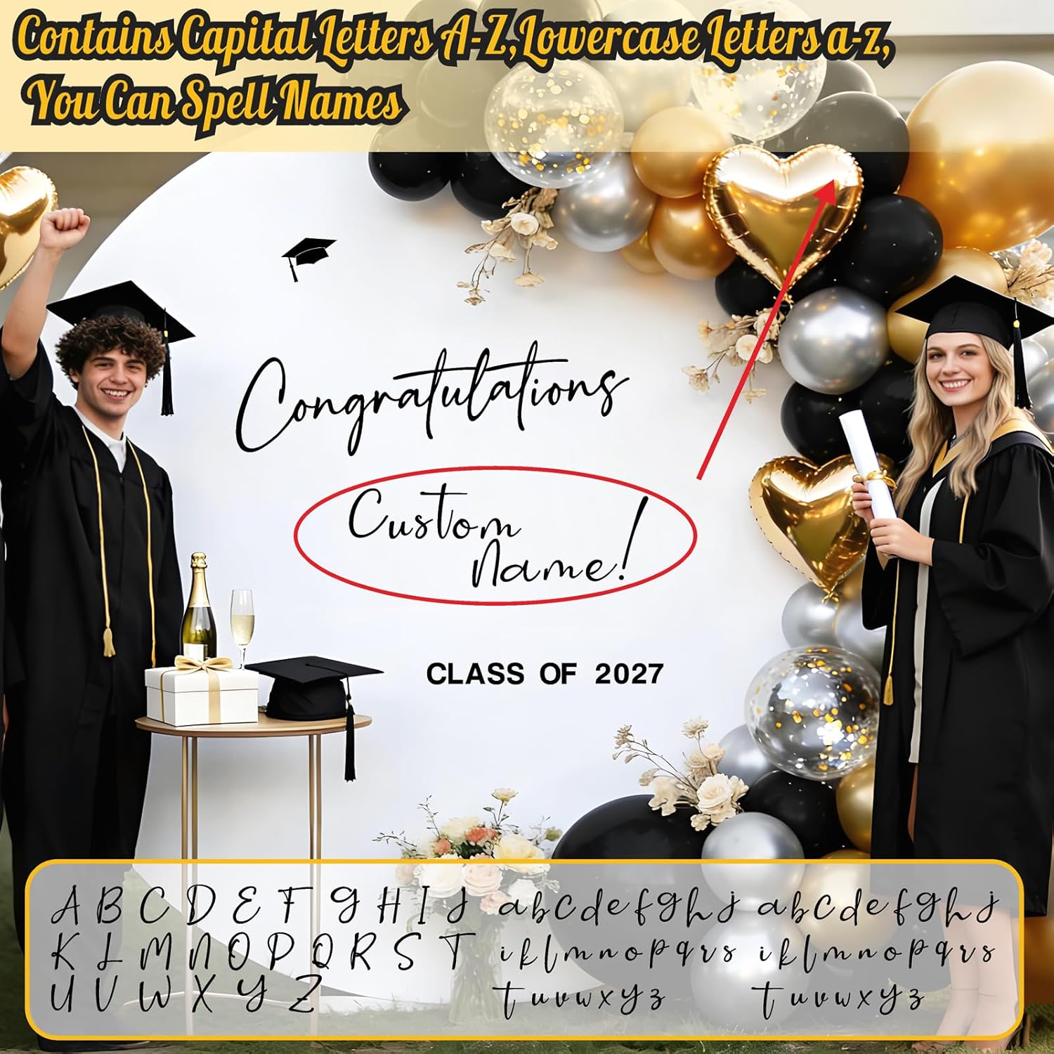 Custom Name Class of 2026 Sign for Backdrop 2026 Graduation Decorations Decals / Black Graduation