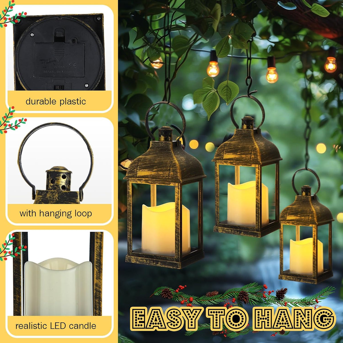 12 Pack 10 Inch Bronze Decorative Candle Lantern Bulk LED Flameless | Lanterns Centerpiece Battery Powered Flameless