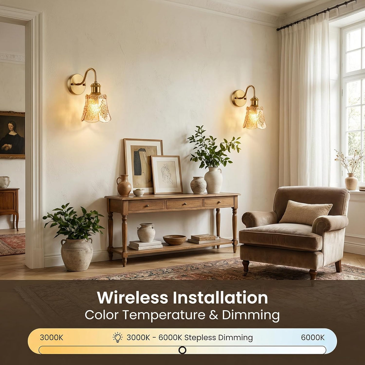 YUNICE Rechargeable Wall Sconces Set of 1 Battery Operated Wall Sconce with Remote Control Dimmable Cordless Wall Lamp