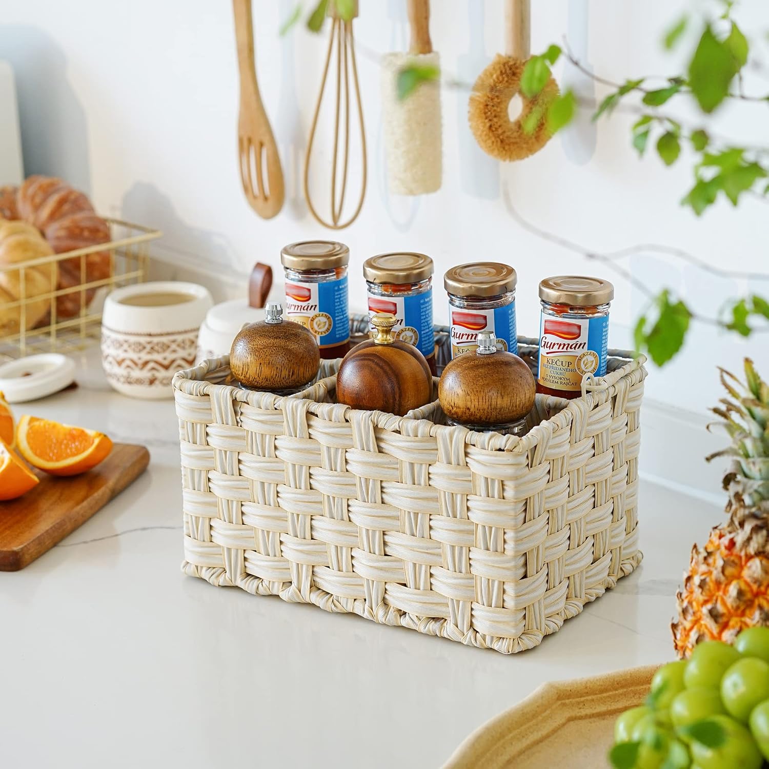 Wicker Utensil Organizer / Butter Milk