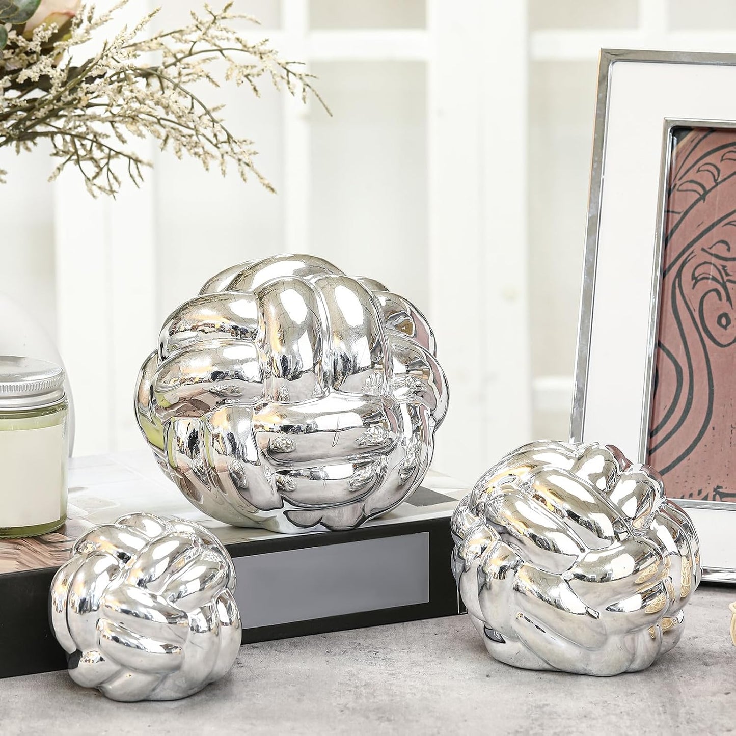Entry Table Ceramic Aesthetic / Silver / Set of 3