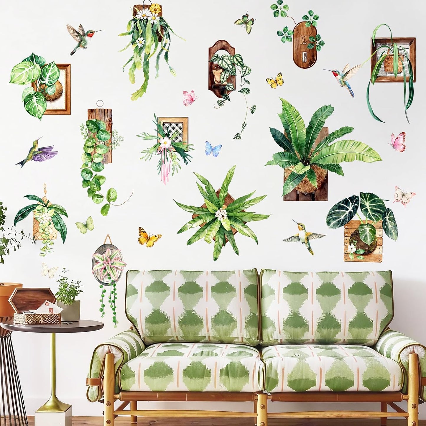 3D Plant Wall Decals Green Hanging Potted Plants Wall Stickers Peel and Stick / Green-potted Plants