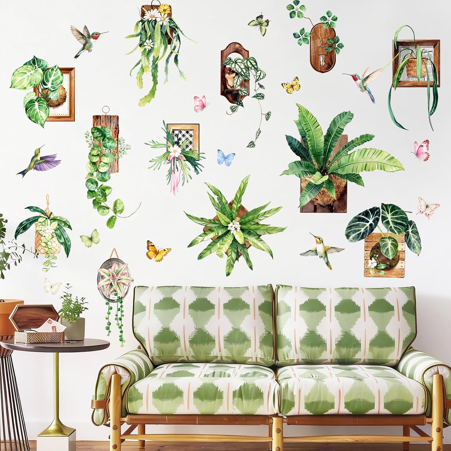 3D Plant Wall Decals Green Hanging Potted Plants Wall Stickers Peel and Stick / Green-potted Plants