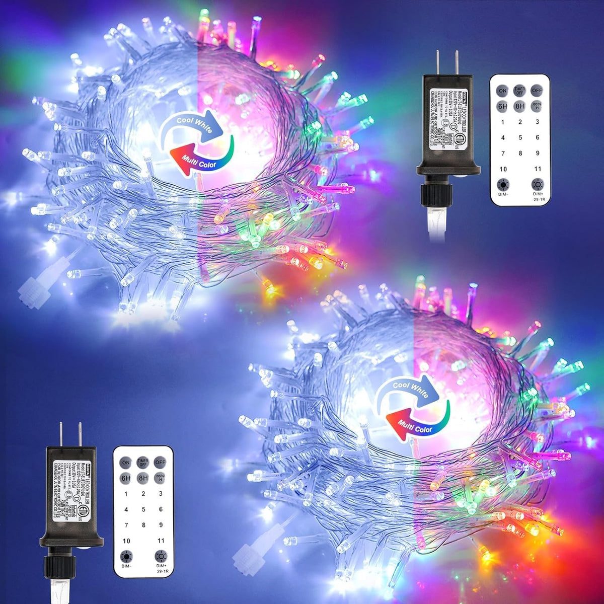 JMEXSUSS 2 Pack 100 LED Color Changing Christmas Lights Outdoor Waterproof