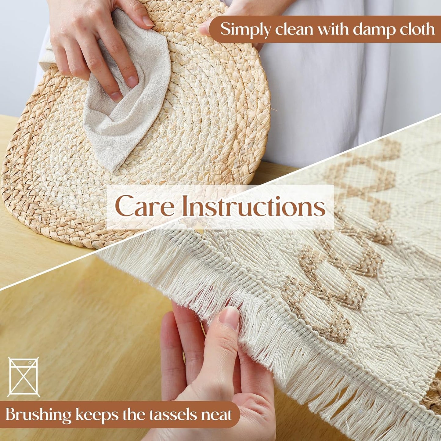 YANGQIHOME Boho Placemats Set of 8, Farmhouse Rustic Woven Placemats for Dining Table Decor, Handmade Braided Place