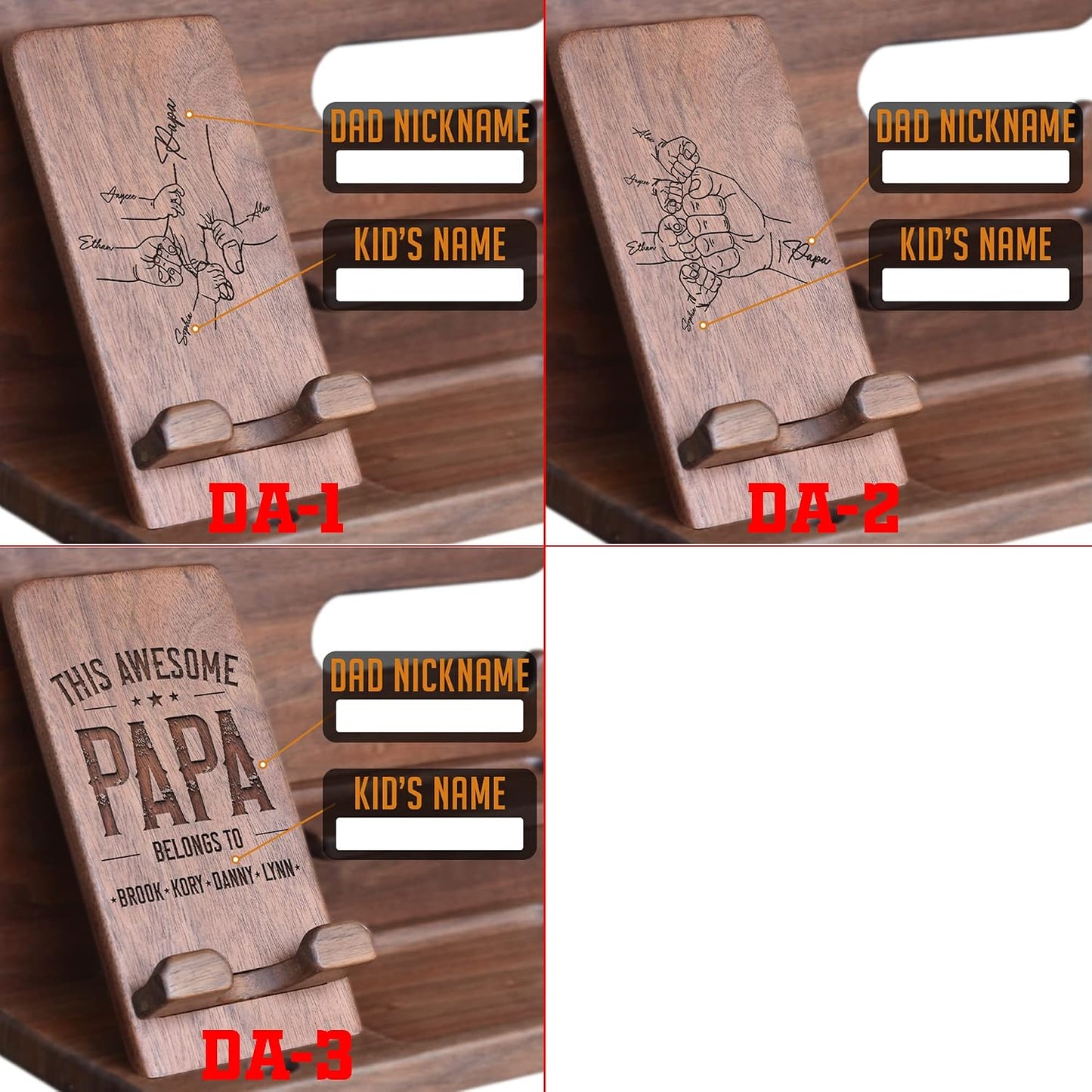 Personalized Gifts for Dad - Handmade Accessories Desk Organizer with Rotating Phone Stand, Watch Holder - Unique Gift