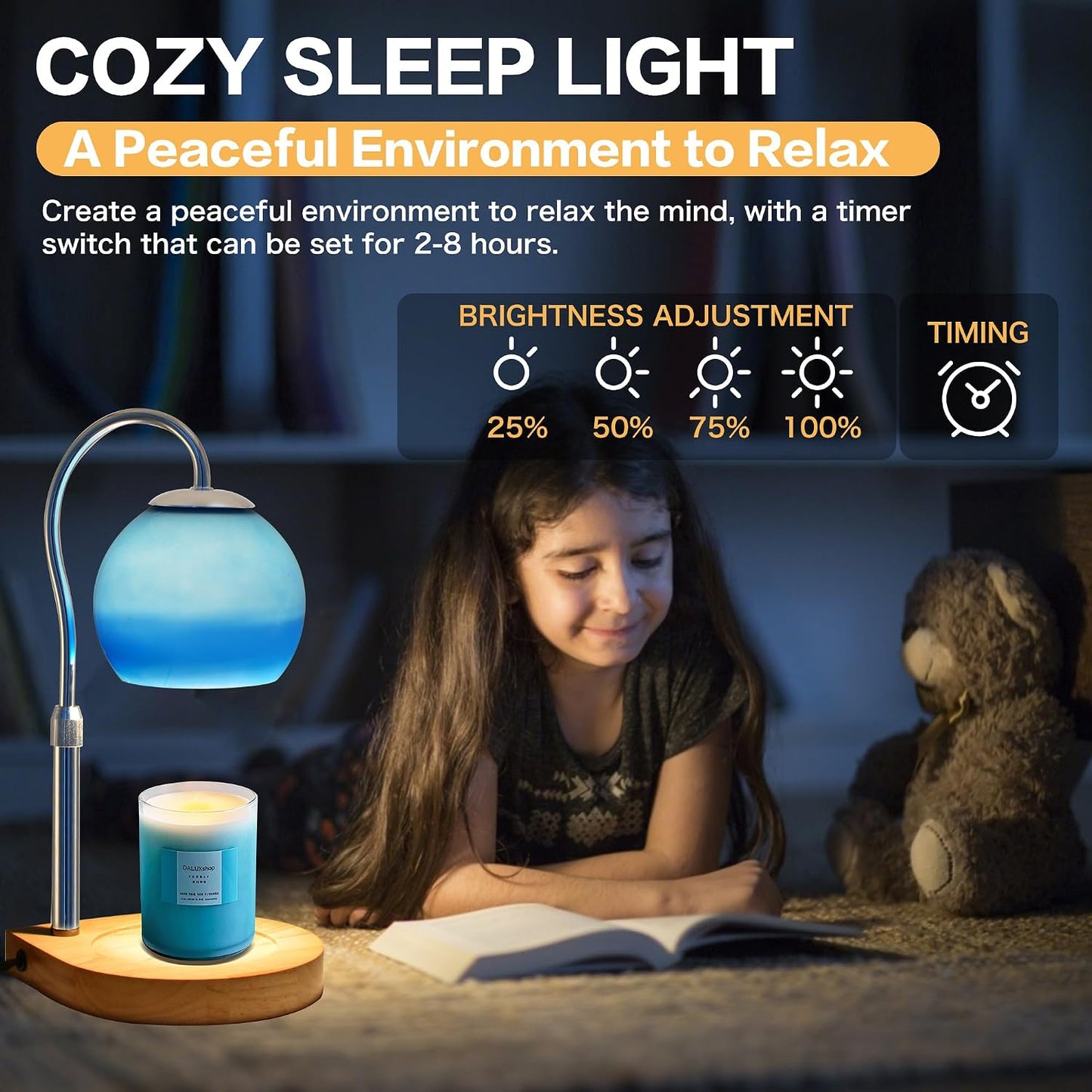 Candle Warmer Lamp with Timer 2H/4H/8H, Adjustable Height, Ocean | Dimmable Candle Lamp with 2 Bulbs, Wax Melt Warmer