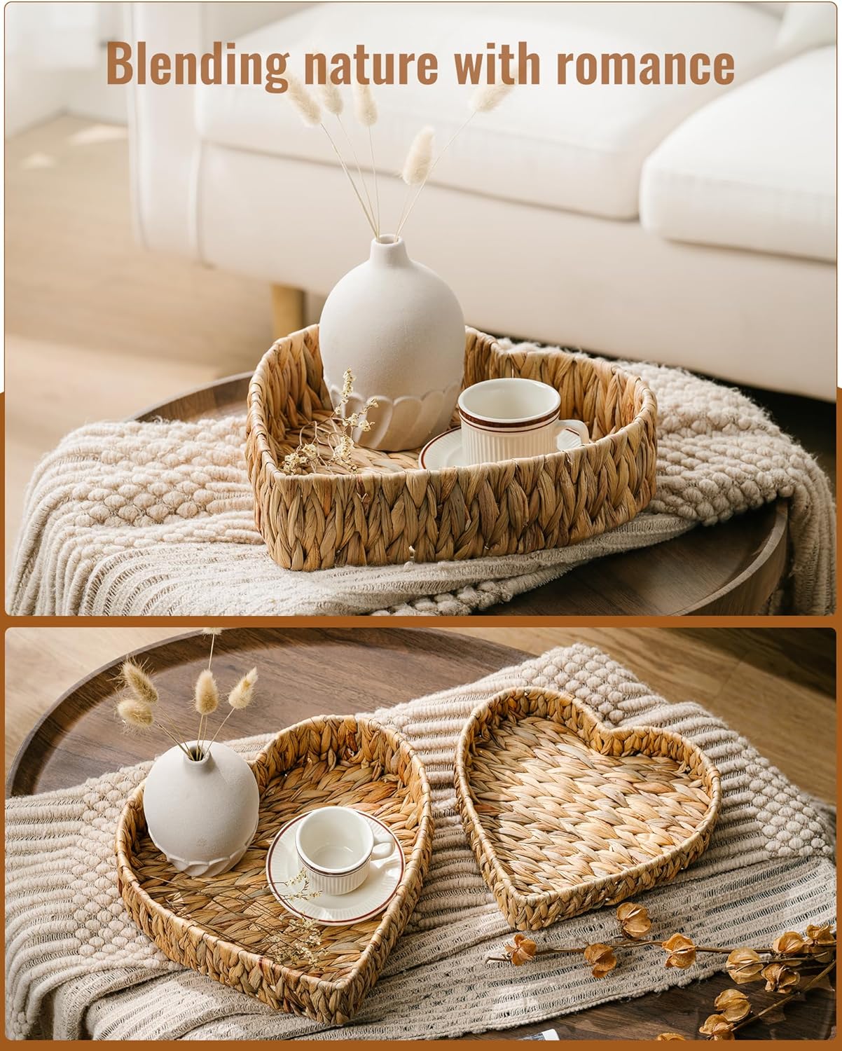 2-Piece Handmade Rattan Nesting Trays for Food
