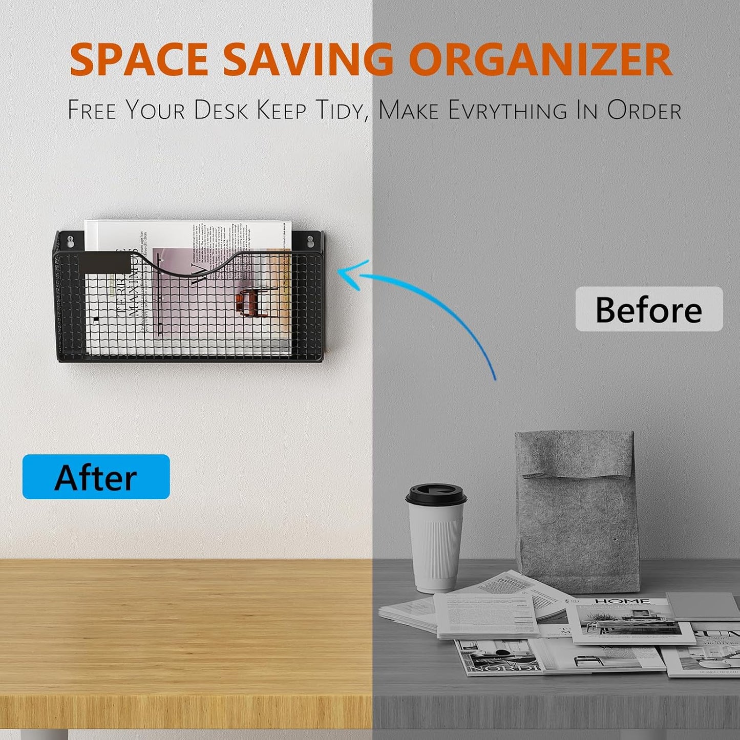 MFTEK Magnetic File Holder, 3 Pockets Magnetic File Folder Holder No Drilling Magnet Paper Mail Organizer Magazine