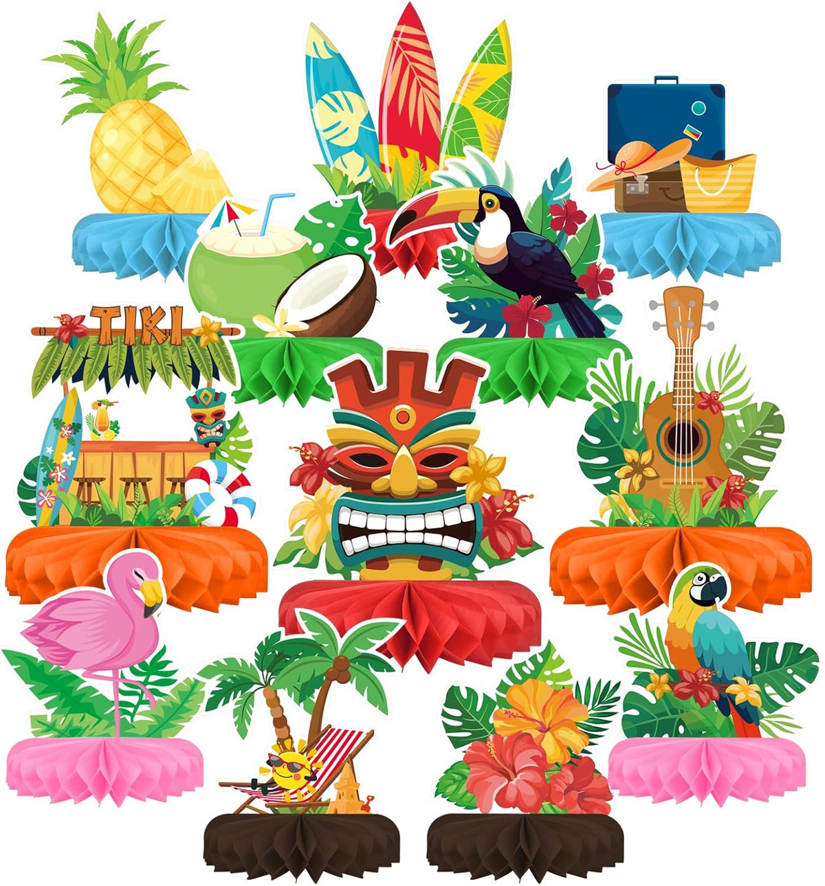 Hawaiian Luau Party Decorations Set: Aloha Theme Table Decoration with Luau Honeycomb Centerpiece for Tiki and Luau Hawaiian Party Supplies