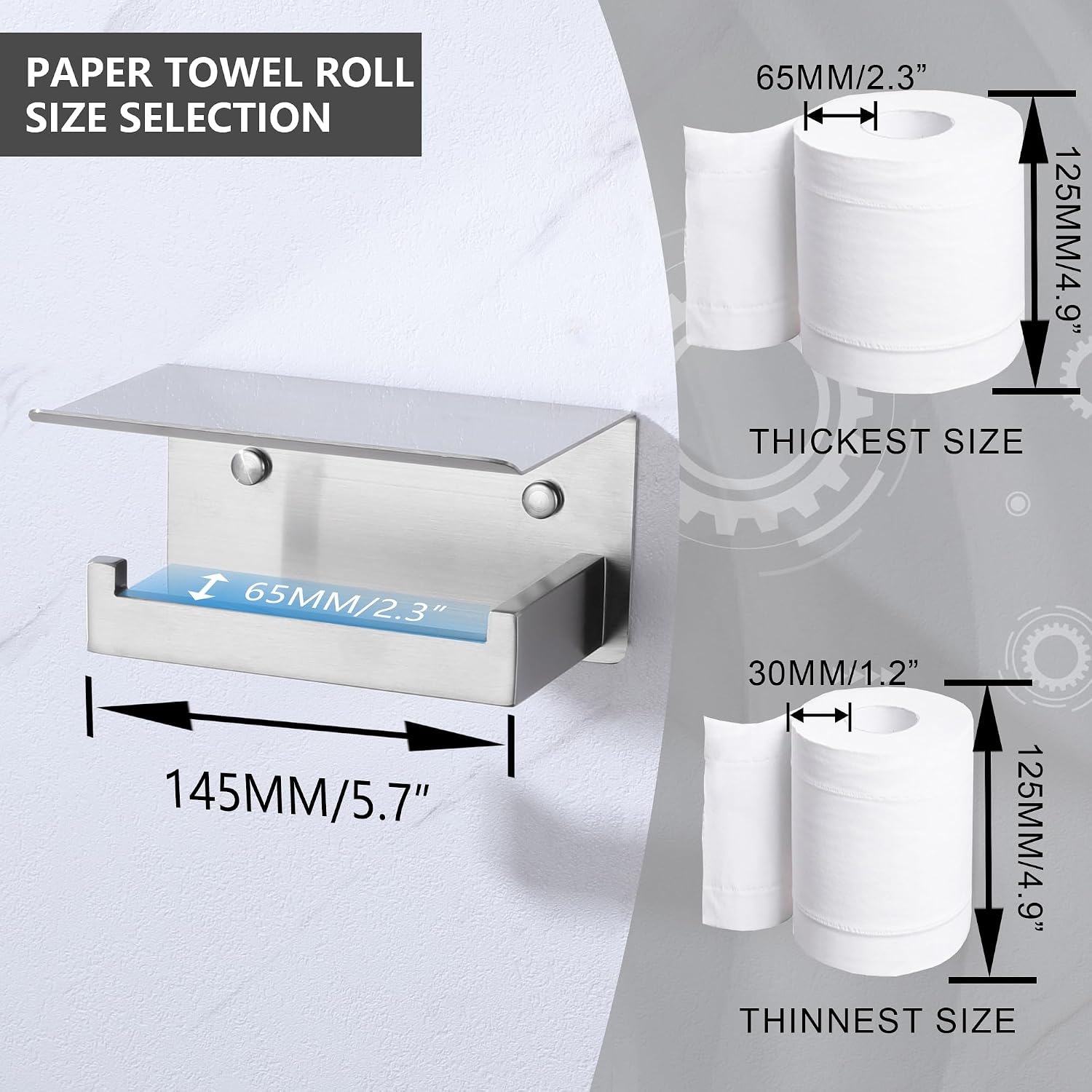 LANC Bathroom Toilet Paper Holder with Shelf, Brushed Nickel Toilet Paper Roll Holder with Shelf for Bathroom Wall