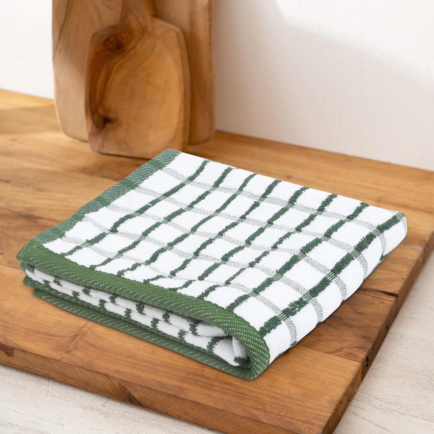 Urban Villa Kitchen Towels Cotton Dish Towels 20”x30” (Set of 3) Green Wht
