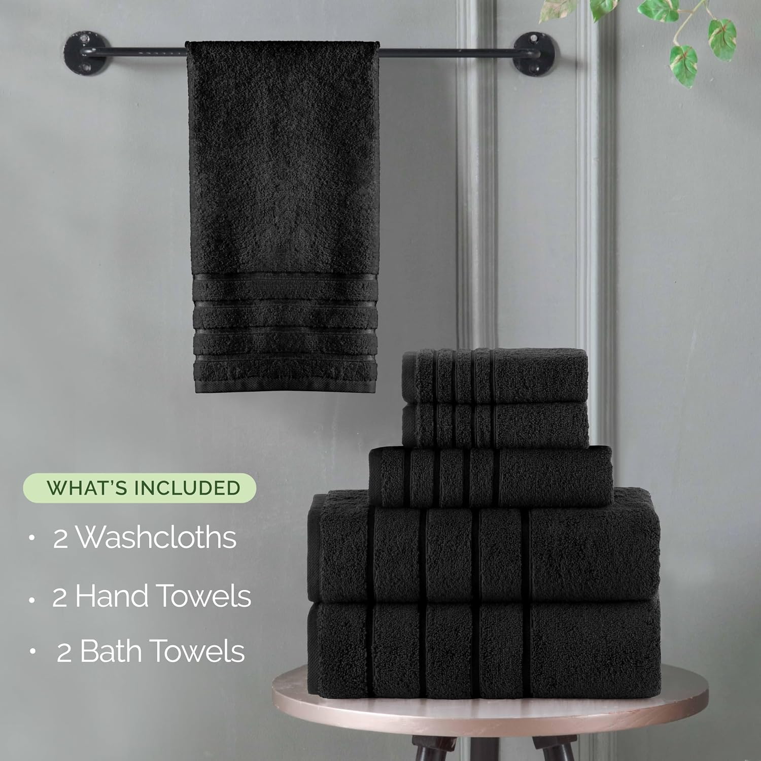Elegant Comfort 4 Lines Viscose Stripe 6-Piece Premium Towel Set - 100% Turkish Cotton High Absorbent Luxury Bathroom