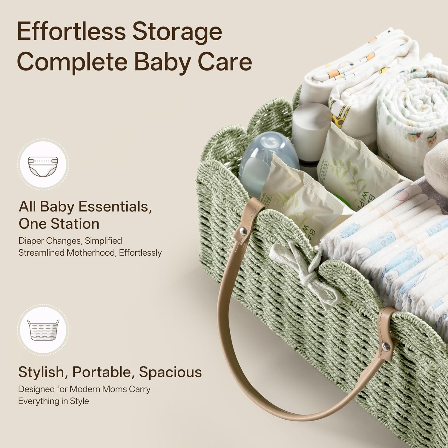 Paper Rope Scalloped Storage Baskets Nursery Bin / Green / Large